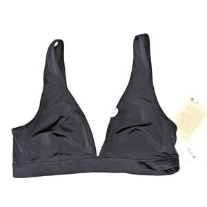 Womens NWT Monki Halter Wide Strap Bikini Swim Top Black Sz M Recycled Polyester